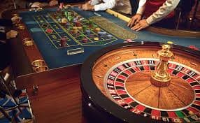 Close-up of betting layout on VIP roulette table showing inside and outside bet positions